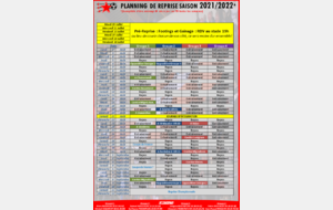 Planning de reprise saison 2021/2022
